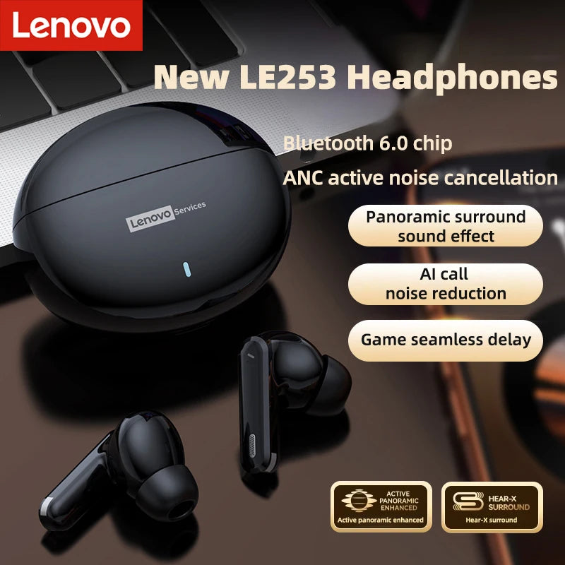 Lenovo LE253 Wireless Earbuds – Bluetooth 6.0, ANC Noise Reduction & HiFi Stereo Sound