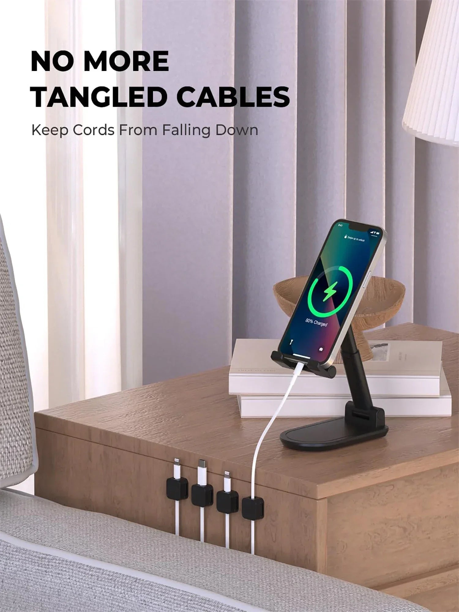 Magnetic Desk Cable Clips – Cord Holder for Nightstand, Desktop & Under Desk