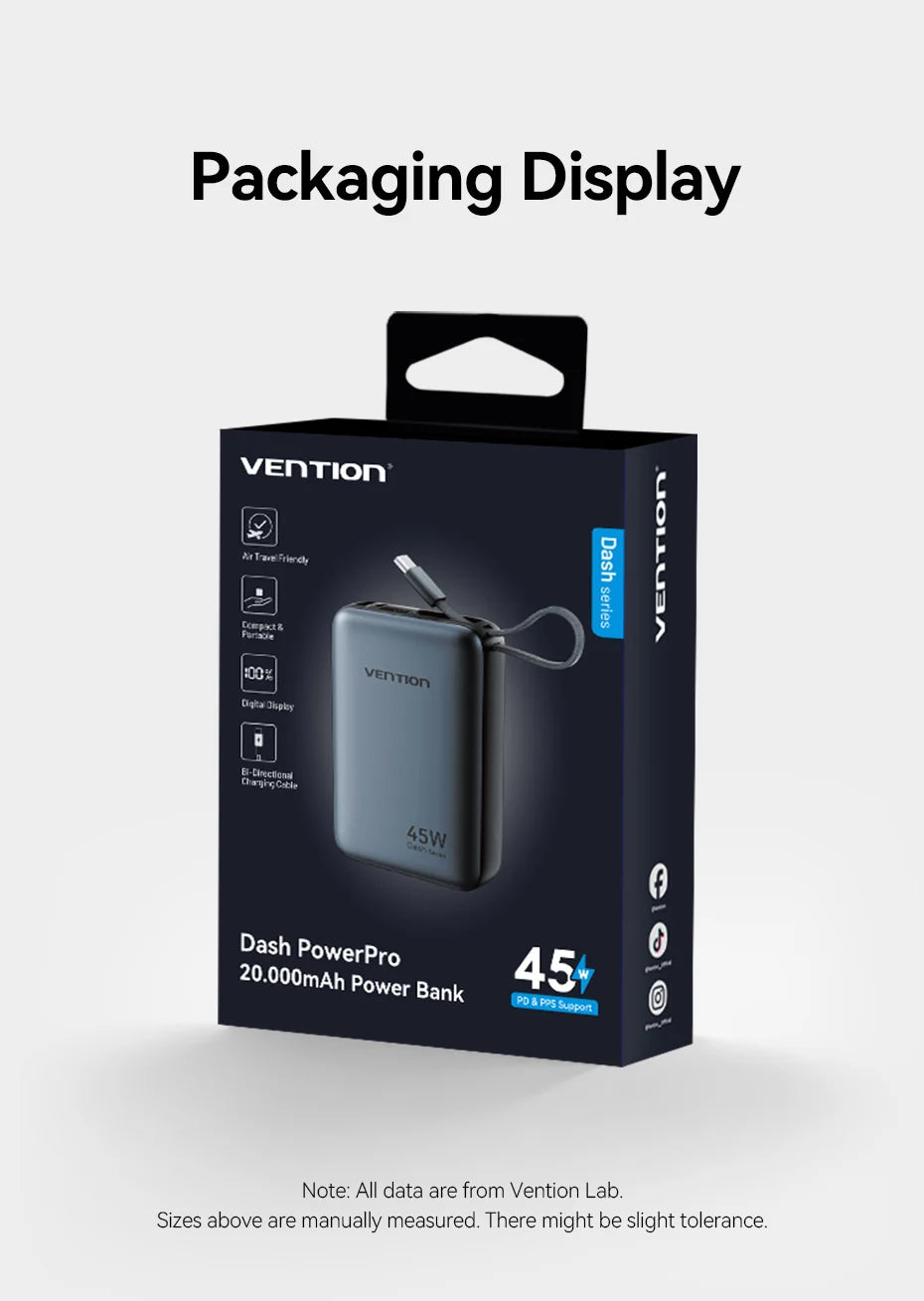 45W Portable Power Bank – 20000mAh Fast Charger for Phones