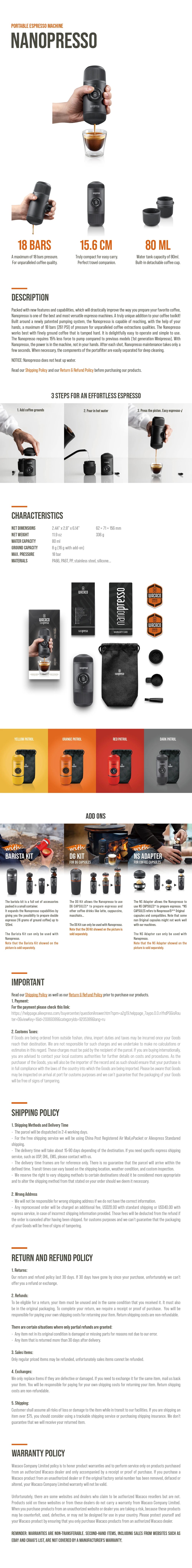 Wacaco Nanopresso Espresso Maker – Portable Travel Coffee Machine, 18 Bar