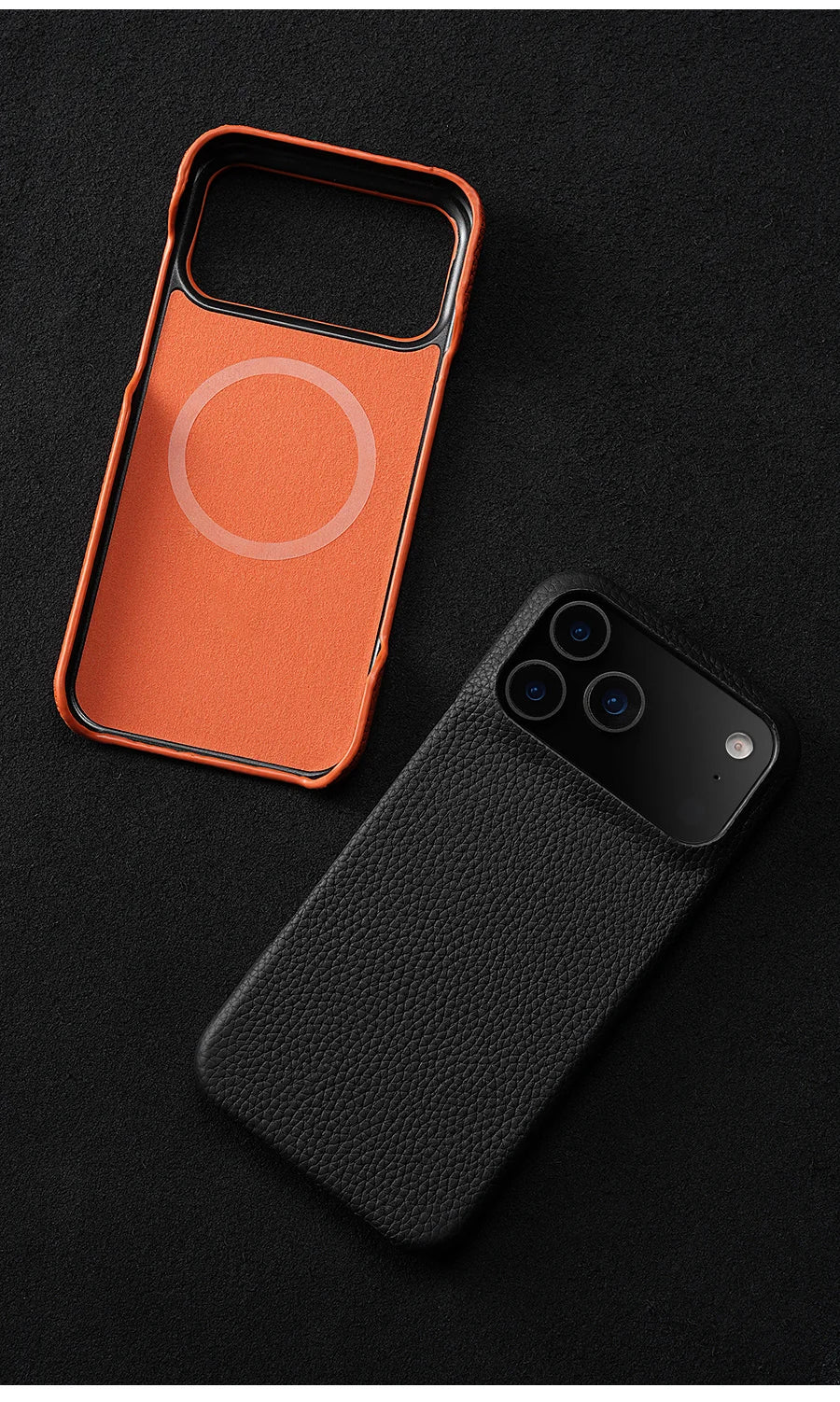 Lychee Genuine Leather Magnetic Case — iPhone 15–17 Series