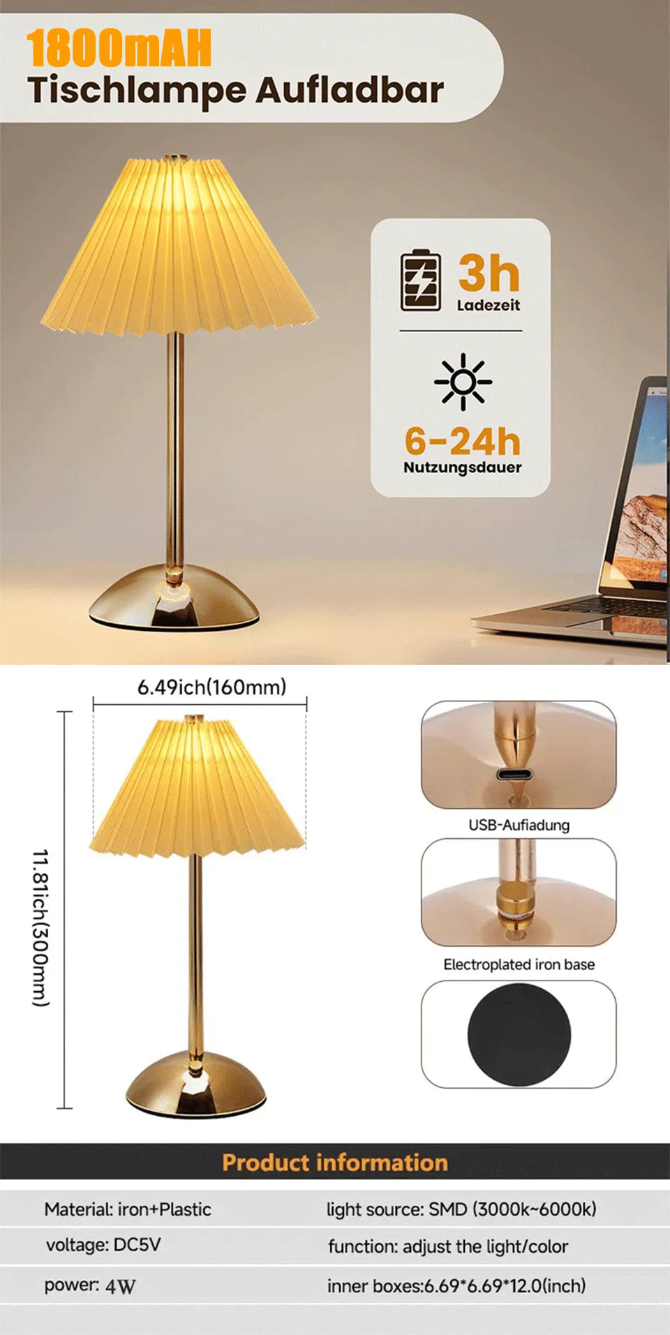 Atmosphere LED Table Lamp – USB Rechargeable Night Light for Bedroom