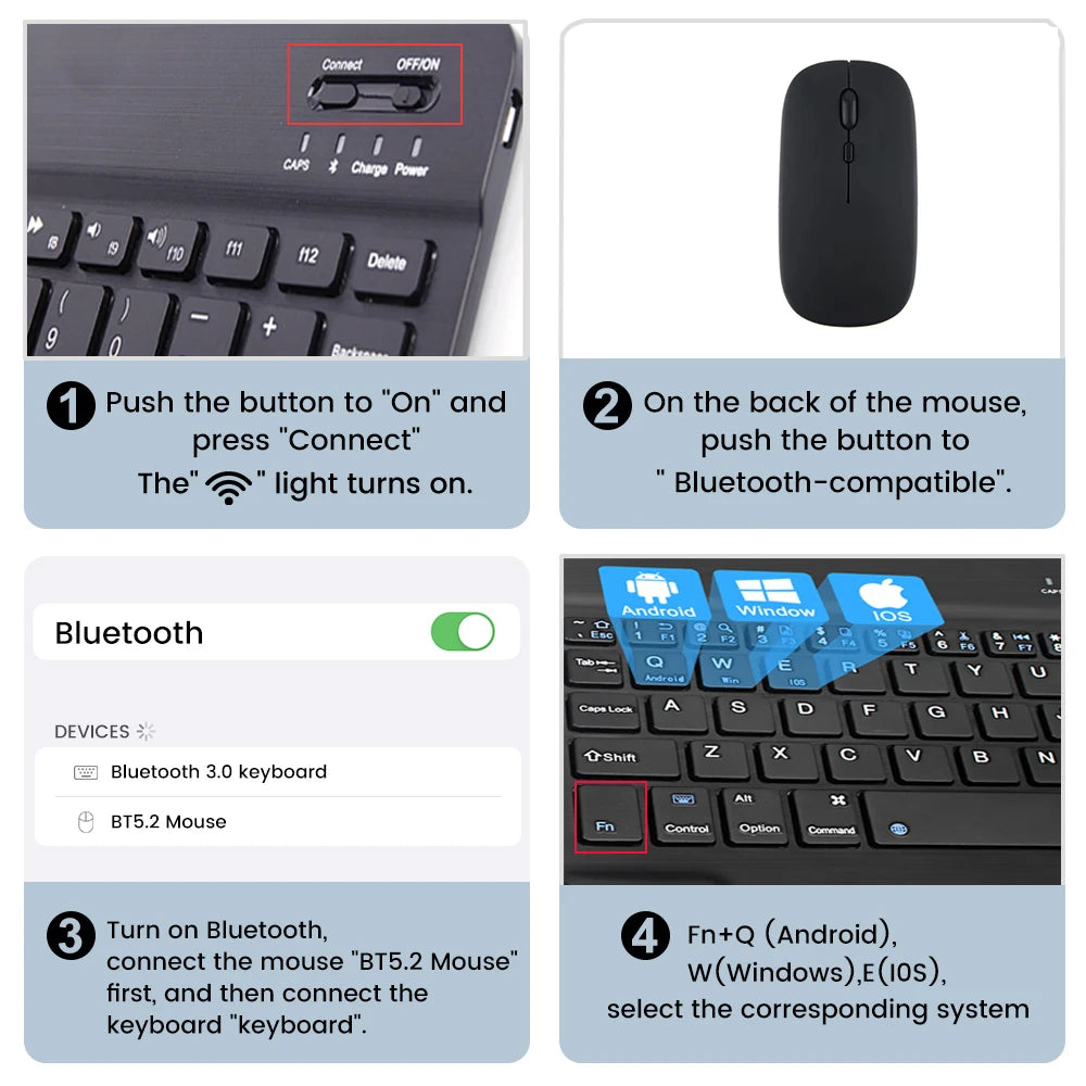 Wireless Keyboard Mouse Combo – iPad, Android, Windows Tablet, Multi-Language