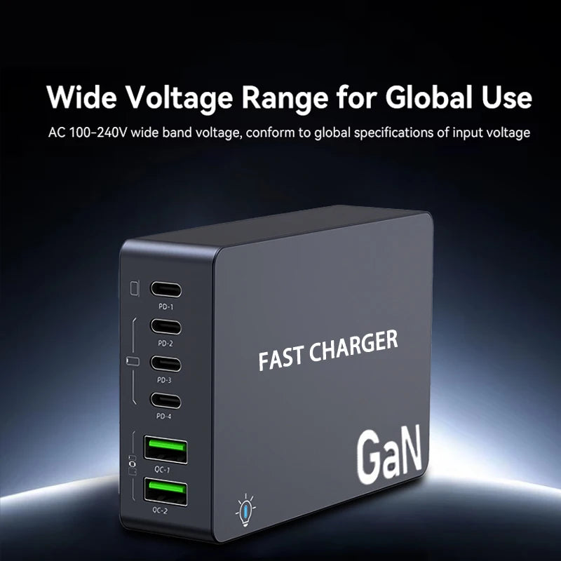 990W GaN Desktop Charging Station – 6-Port Fast Charger with 4 USB-C & 2 USB-A Ports