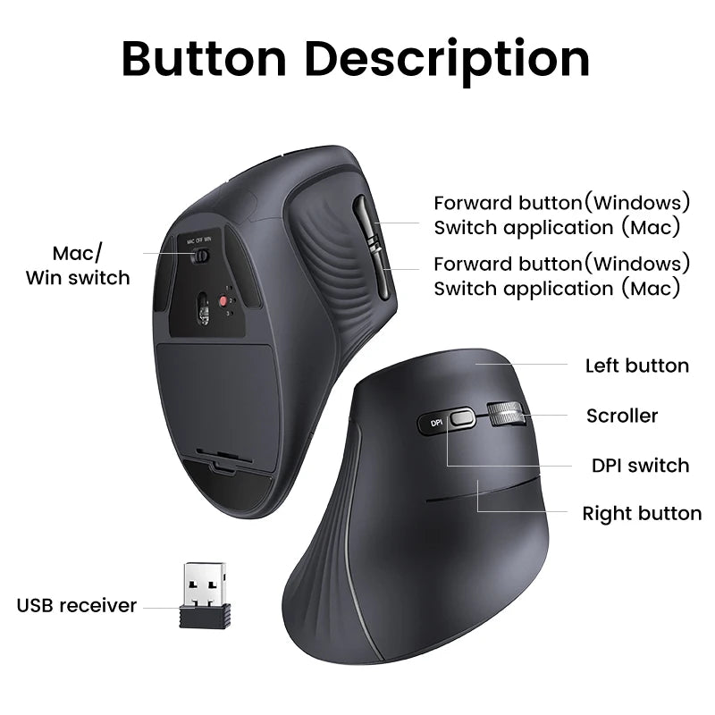 UGREEN Bluetooth & 2.4G Vertical Mouse for PC & MacBook