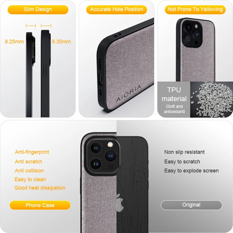 Luxury Textile PU Leather Case for iPhone 17 Series – Slim Shockproof Cover