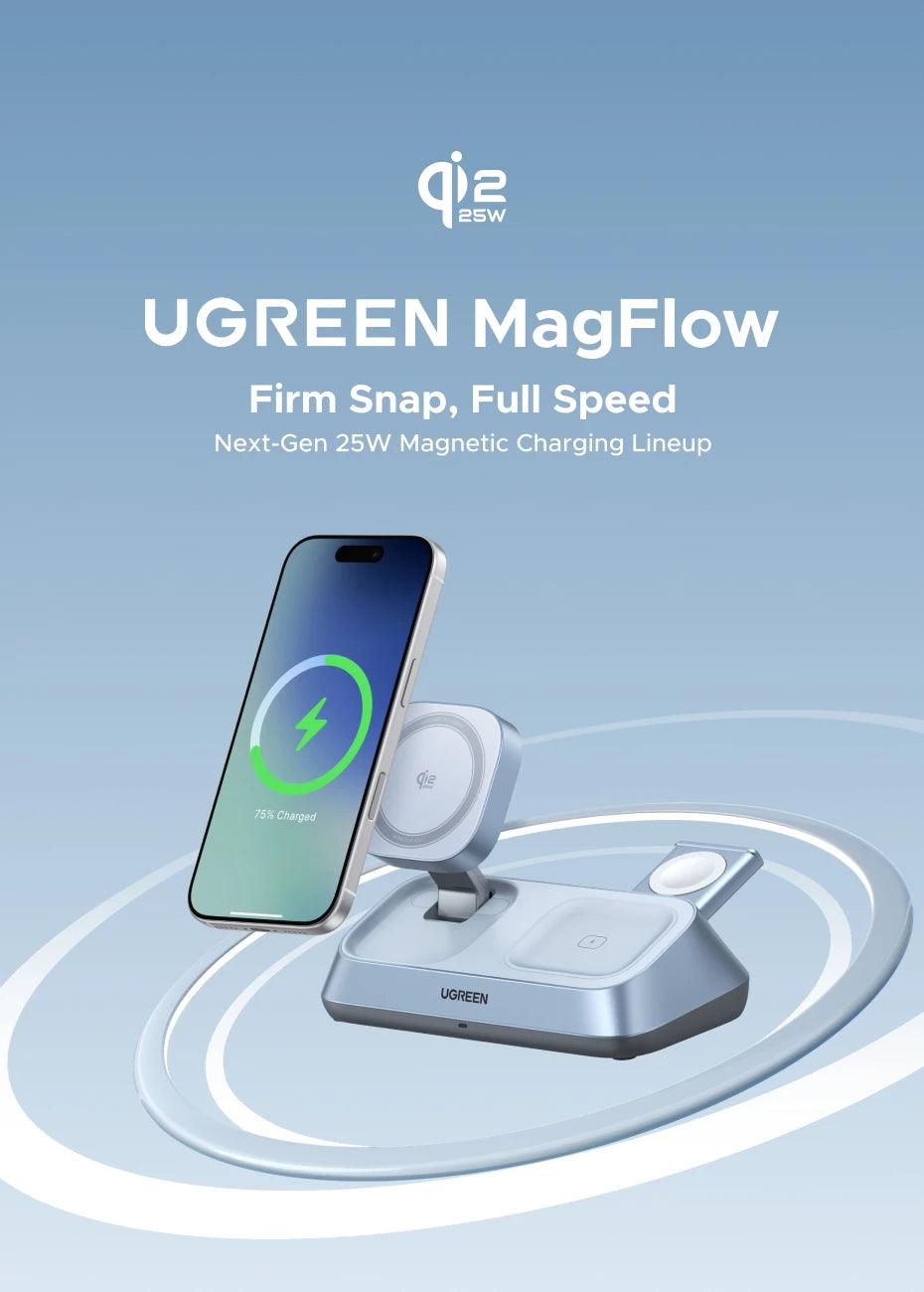UGREEN 25W Qi2 3-in-1 Wireless Charger for iPhone & AirPods