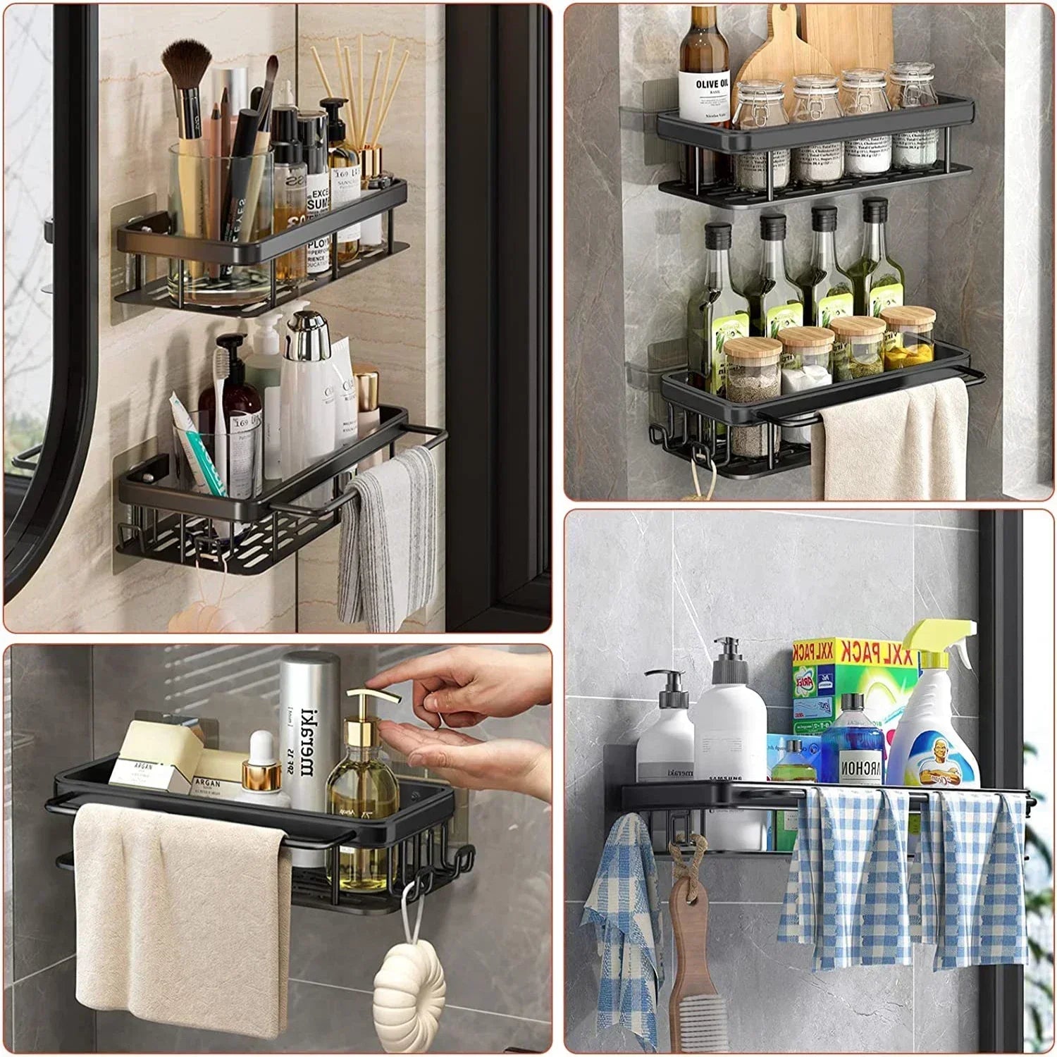 Aluminum No-Drill Shelf – Bathroom & Kitchen Wall Storage Organizer