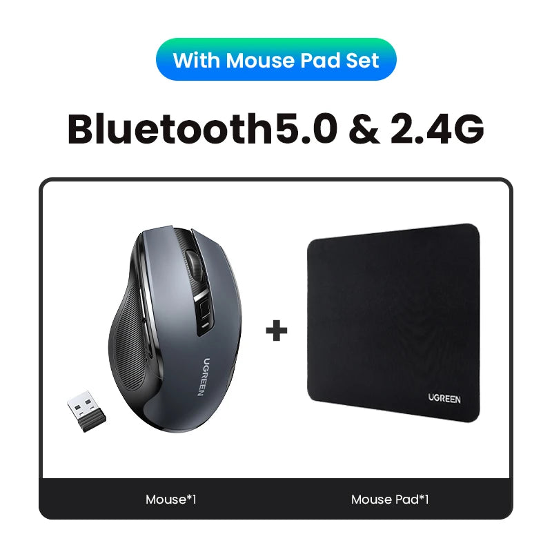 UGREEN Wireless Mouse – Ergonomic, 4000DPI, Bluetooth & 2.4G