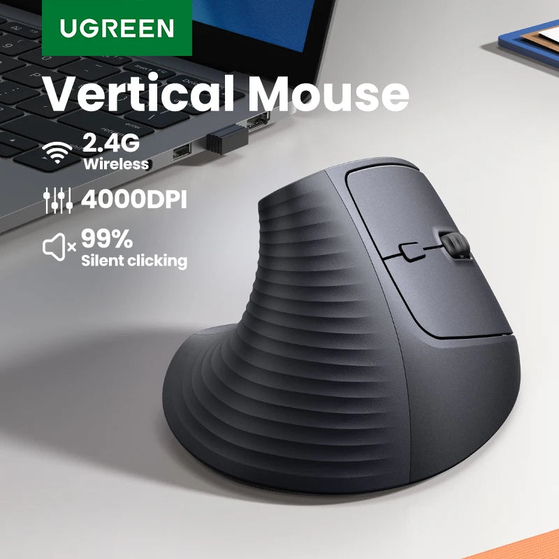 UGREEN Vertical Wireless Mouse – 2.4G, Ergonomic, 4000 DPI, 6 Buttons