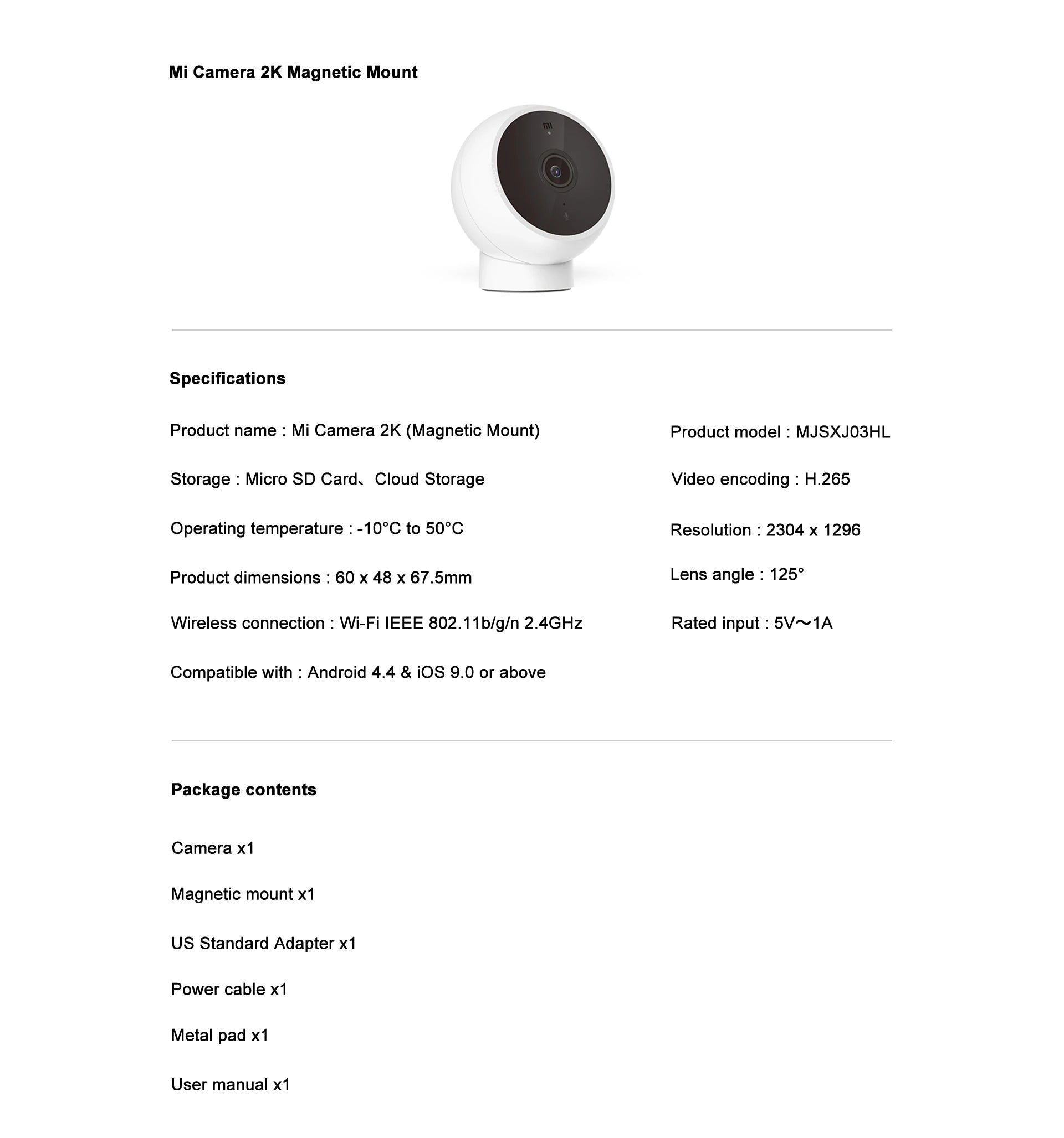 Xiaomi Indoor WiFi Security Camera – 2K HD, WiFi, Night Vision, Magnetic Base