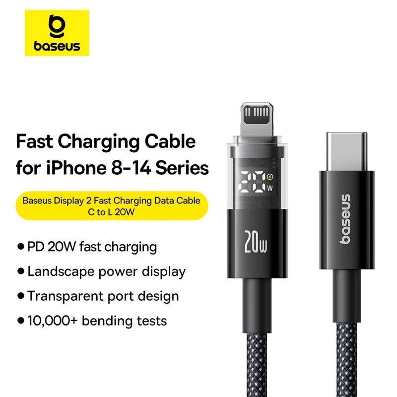 Baseus 20W USB-C Cable for iPhone & iPad – Fast Charge with LED Display