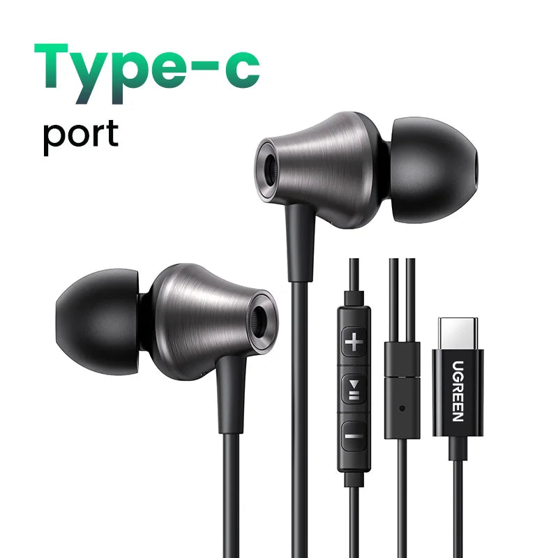 UGREEN 3.5mm & USB-C Wired Earbuds with Mic – HiFi Stereo