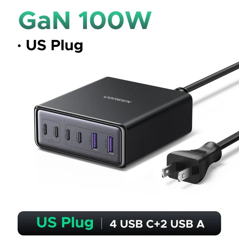 UGREEN 200W/100W/65W GaN Fast Charger – Desktop USB-C