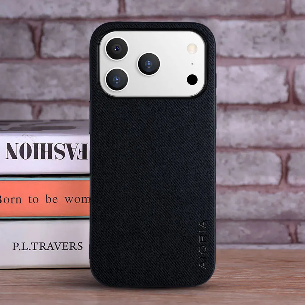 Luxury Textile PU Leather Case for iPhone 17 Series – Slim Shockproof Cover