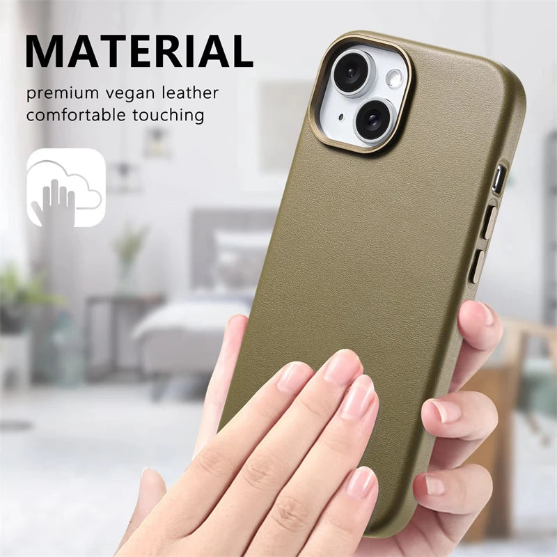 Magnetic MagSafe Leather Case for iPhone 14–17 Series – Wireless Charging Cover