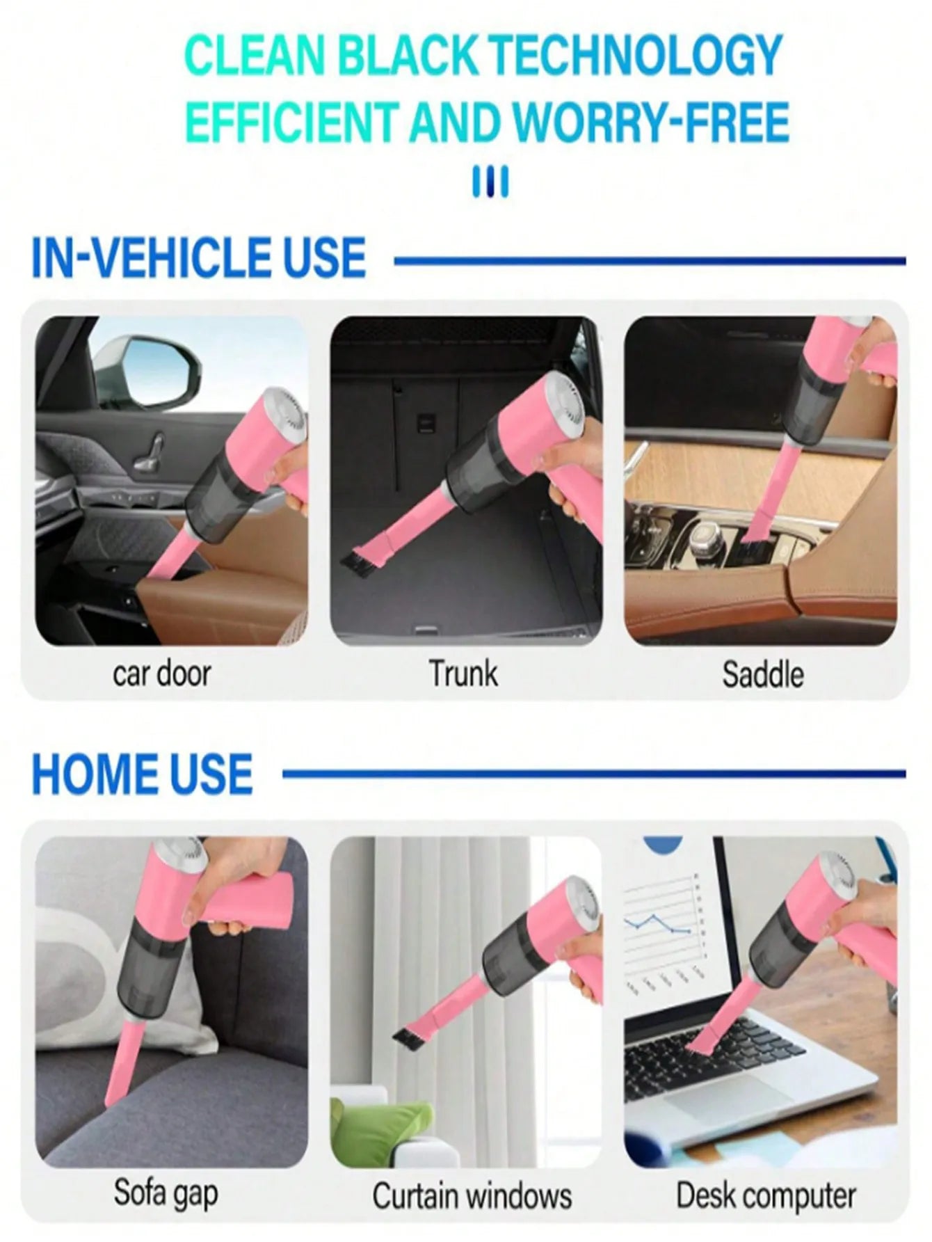 3-in-1 Car & Home Vacuum – USB Rechargeable