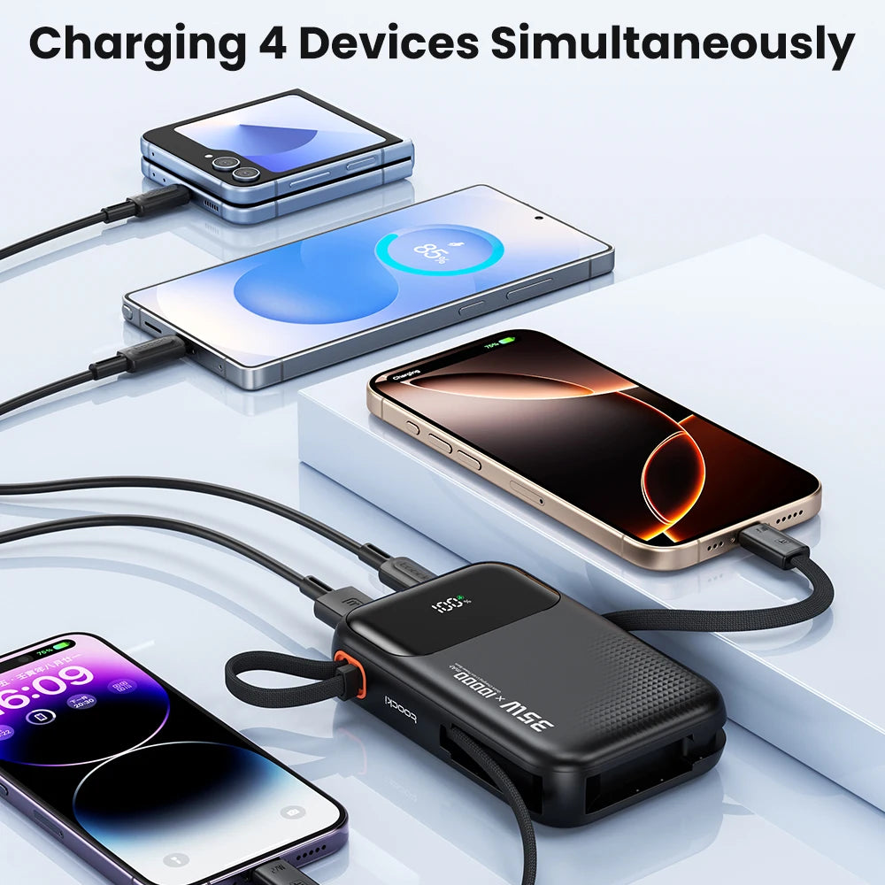 35W Portable Power Bank with Built-in Cable – QC PD 3.0 Fast Charge
