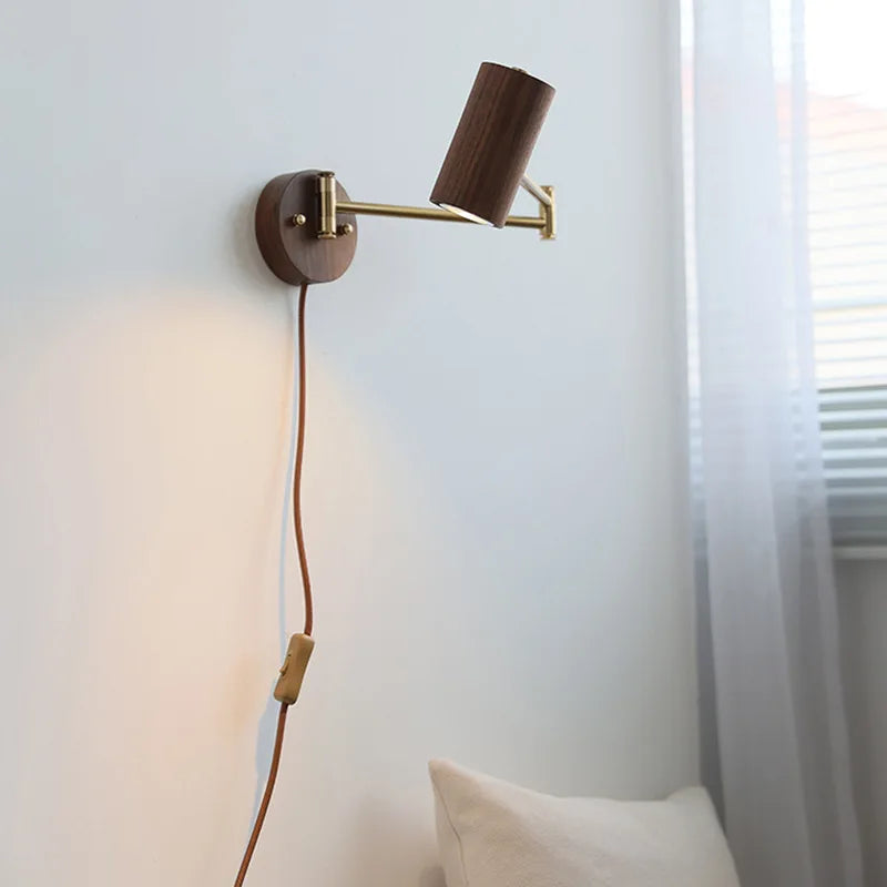 QUASHION Modern Wall Lamp – Rotatable Wood & Iron Sconce