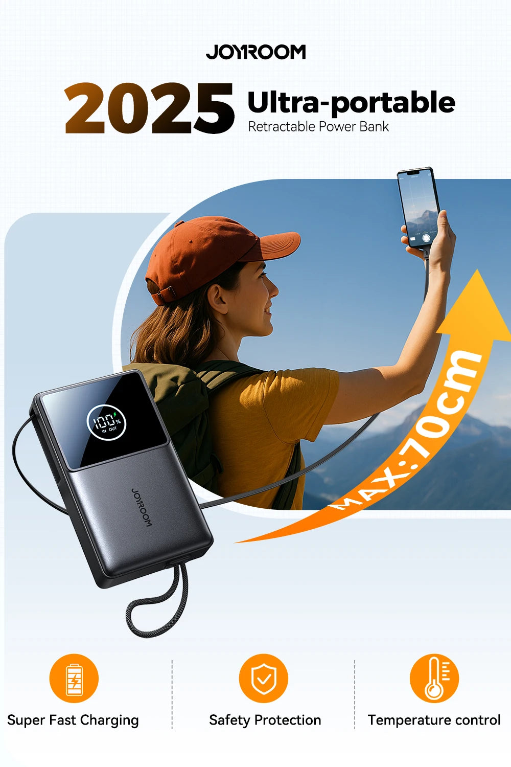10000mAh Fast Charging Power Bank – Joyroom with Retractable Type-C Cable