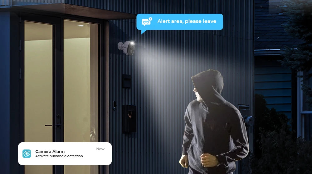 2K Wireless Security Camera – Battery Outdoor Spotlight & Siren