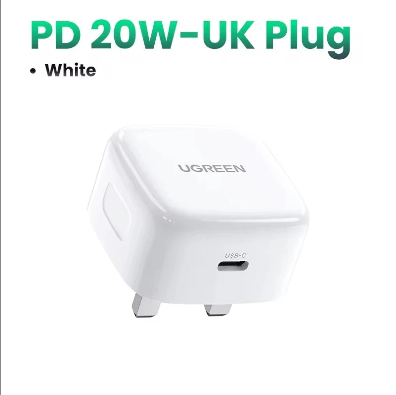 【UK Plug】UGREEN Quick Charge 4.0 3.0 QC PD Charger 20W USB Type C Fast Charger for iPhone 15 14 13 Pro Xiaomi Phone PD Charger