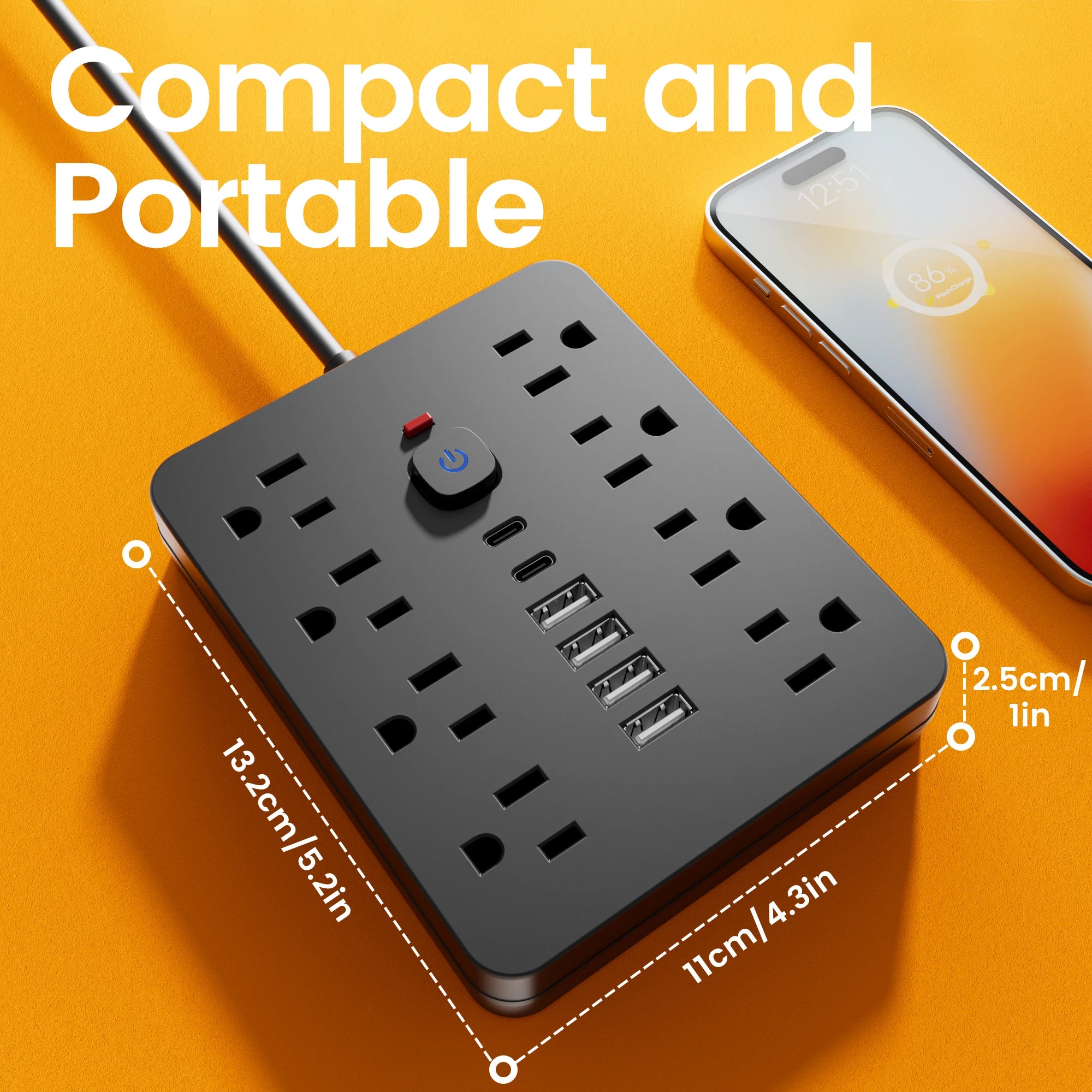 14-in-1 Power Strip – AC Outlets with 4 USB & 2 USB-C Surge Protector