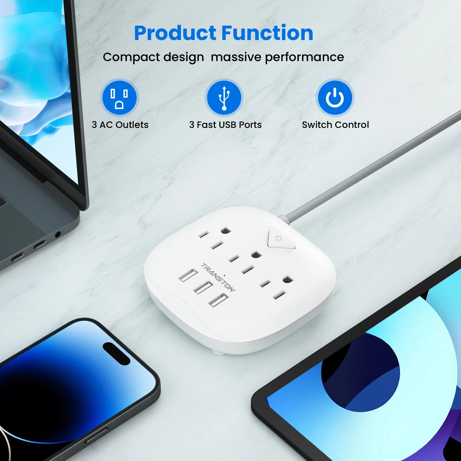TRANSTON Power Strip – AC & USB Outlets with Quick Charge