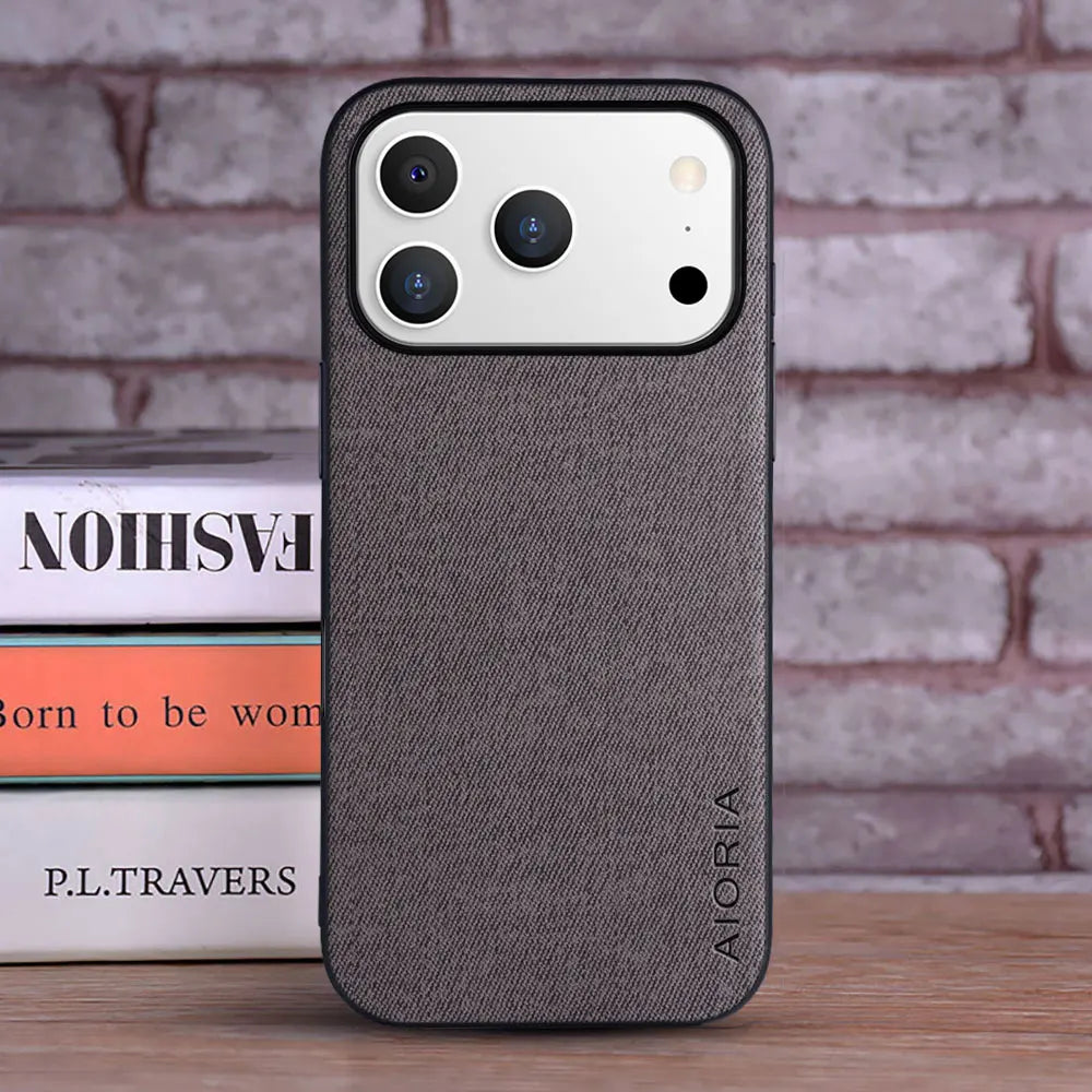 Luxury Textile PU Leather Case for iPhone 17 Series – Slim Shockproof Cover