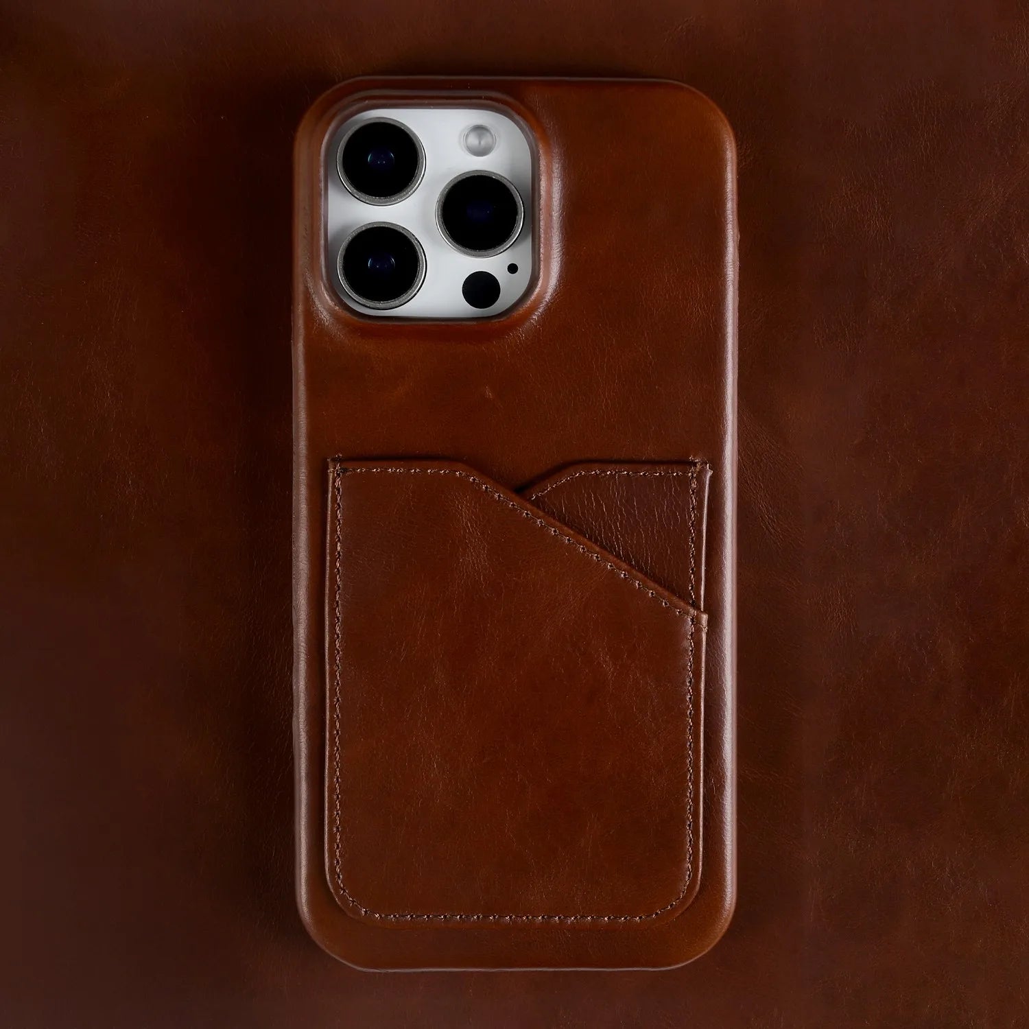 Premium Genuine Leather Card Slot Case for iPhone 15–17 Series – Vintage Wallet Cover