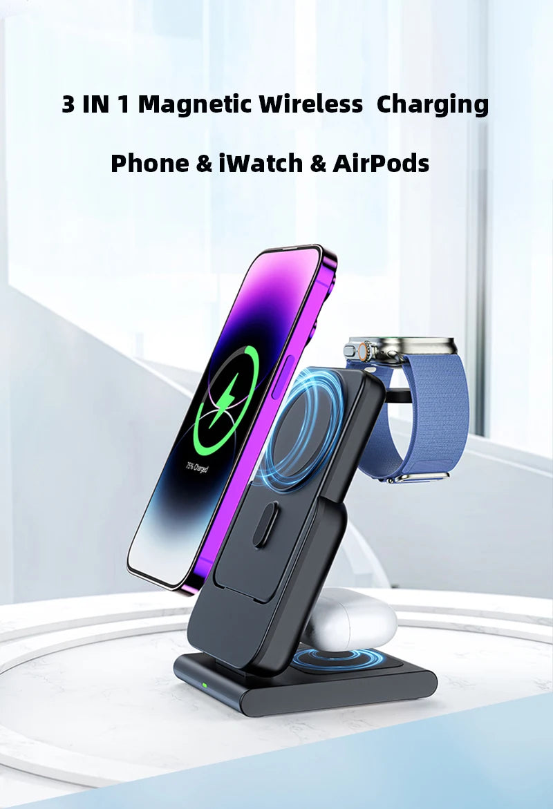 Portable 3-in-1 Wireless Charger – 10000mAh Power Bank for Apple Devices