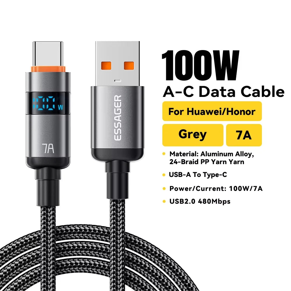 Essager 100W USB C to Type C Digital Display Cable Fast Charging 5A Type C to Type C Cable For MacBook pro Xiaomi Huawei Samsung