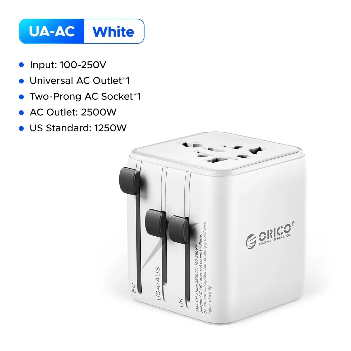 ORICO Universal Travel Adapter Worldwide All-in-One 20W GaN with AC Outlet USB A Type C Dual 10A Fuses Fast Charging EU US UK AU