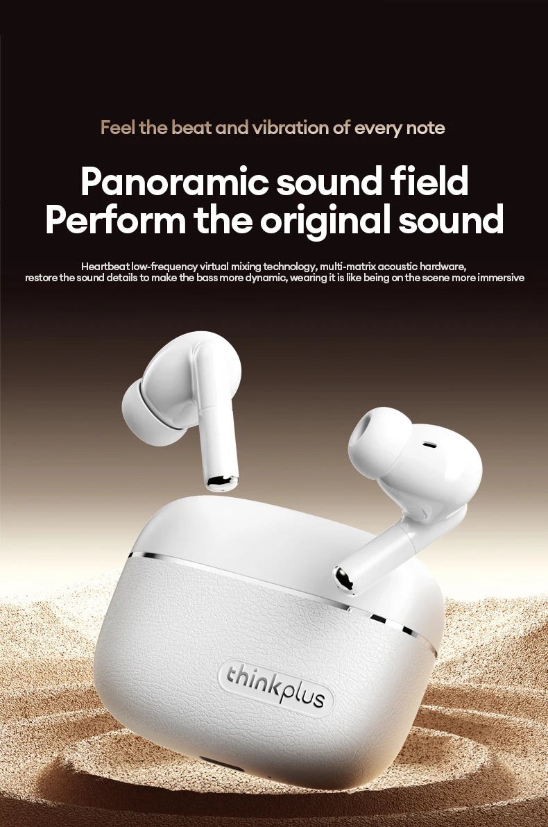 Lenovo LP27 Pro Bluetooth Earphones HIFI Stereo Sound Call Noise Reduction Wireless Headset Long Endurance Earbud Leather Design
