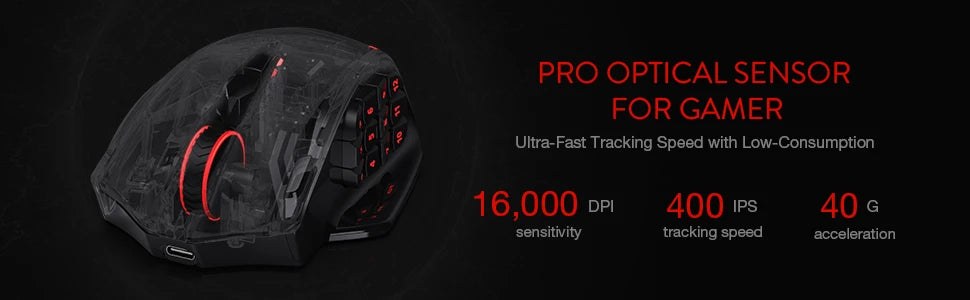 Redragon M913 RGB Gaming Mouse – 16000 DPI, Wired & Wireless, 16 Buttons