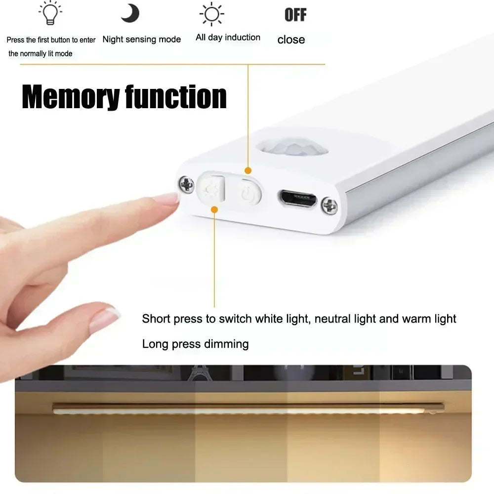 LED Night Light – Motion Sensor, 3 Color Dimming & USB Rechargeable