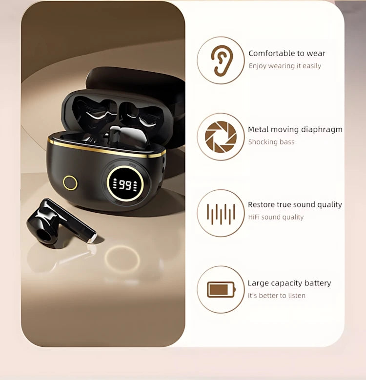 TWS Wireless Bluetooth Earbuds – LED Display, Noise Reduction & IPX Waterproof Sports Headphones