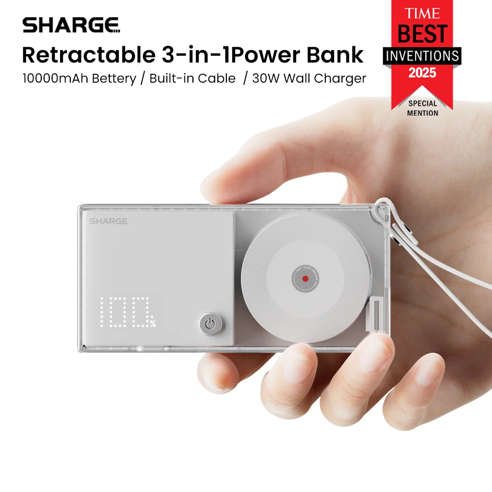 30W Portable 3-in-1 Power Bank – USB-C Charger with AC Plug for Phones
