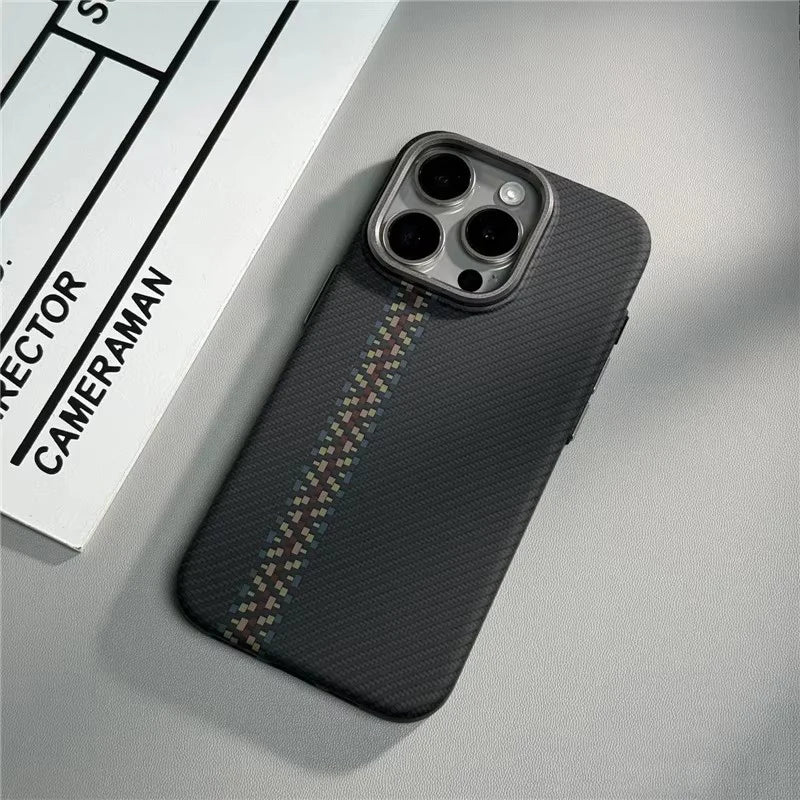 Geometric Carbon Fiber Texture 3D Relief MagSafe Case for iPhone 15–17 Series