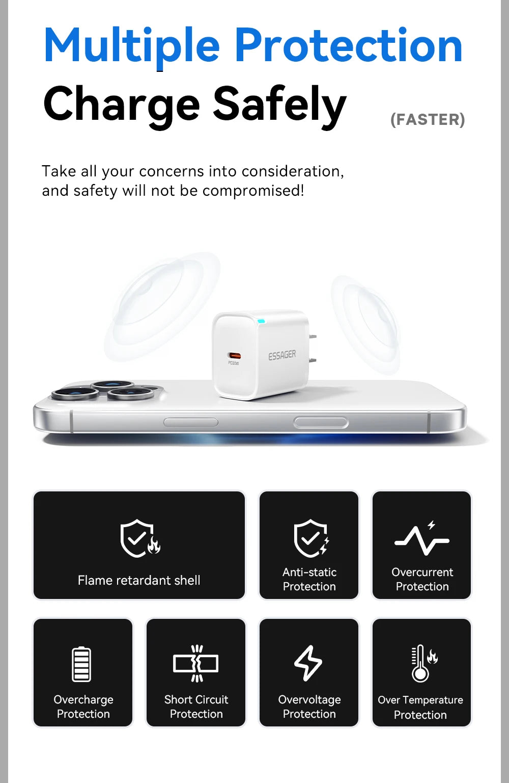 Essager 30W Type-C Charger PD 3.0 USB C Charger For iPhone 16 15 14 Pro Samsung Huawei  Xiaomi Tablet iPad Air Pro Phone Charger