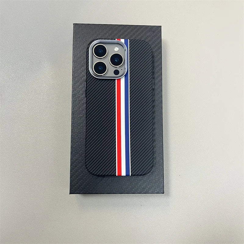 Geometric Carbon Fiber Texture 3D Relief MagSafe Case for iPhone 15–17 Series