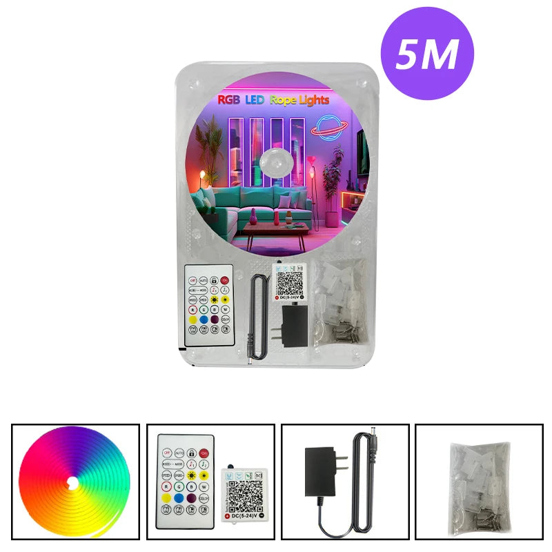 3535 RGB Neon LED Strip Lights 24V 5m 10m 20m 30m Neon Rope Light with Music Sync IP67 Waterproof Light Strip for Home Decor
