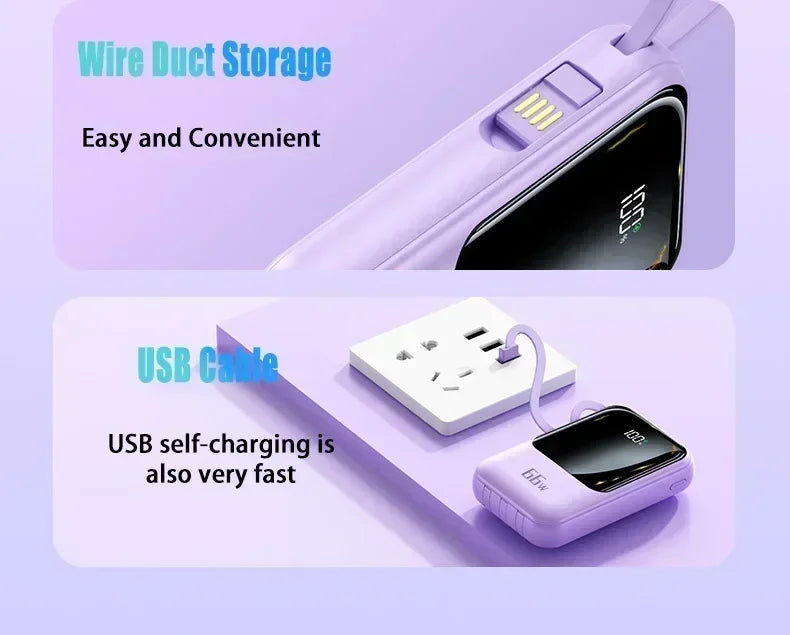 66W 30000mAh Portable Power Bank with Built-in Cables