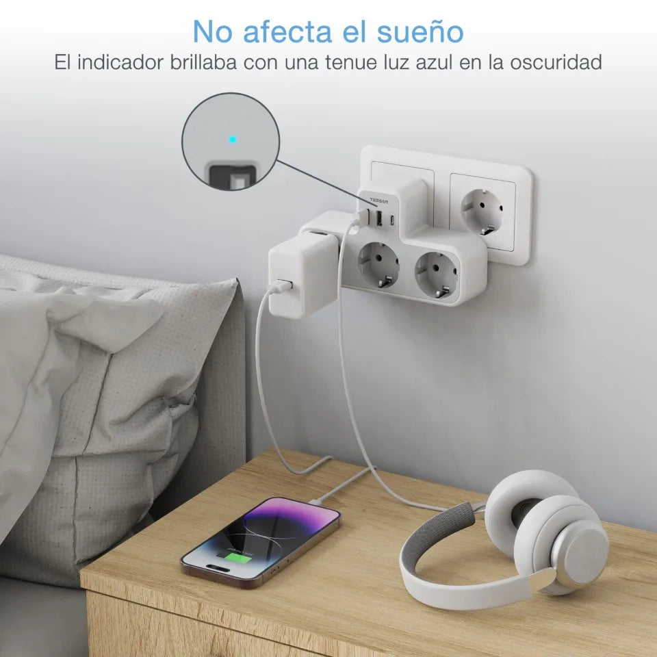 TESSAN Multiple Wall Socket with 3 AC Outlets Charging Ports EU Plug Wall Power Strip with Overload Protection 3fach Stecker Eu