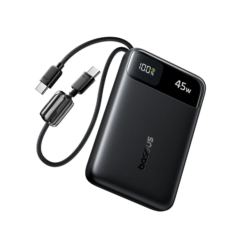 Baseus 45W Power Bank 10000mAh 20000mAh Built-In Dual USB-C Cable Fast Charging for iPhone 17 16 Pro Max Samsung S25 Xiaomi Poco