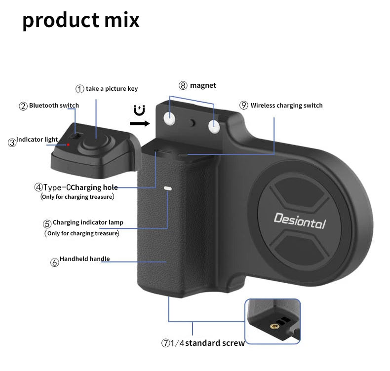 Magnetic SnapGrip Phone Stand – Selfie & Vlogging Tripod with Bluetooth Remote