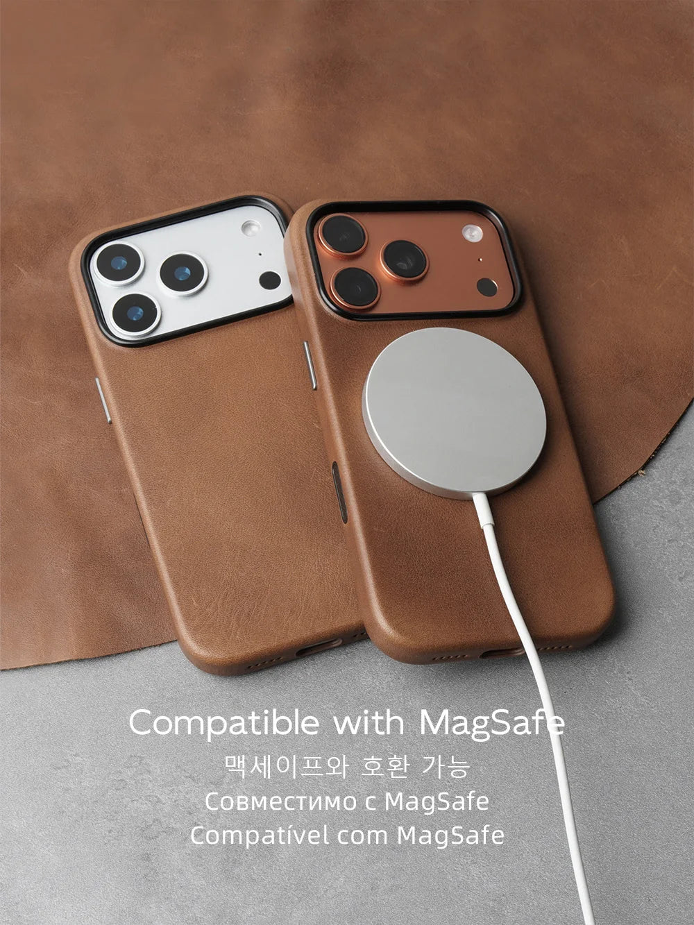 YMW Magnetic Genuine Leather MagSafe Case for iPhone 14–17 Series