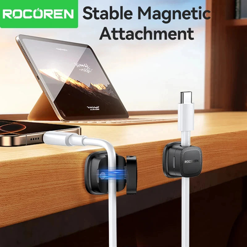 Rocoren Magnetic Cable Organizer – 6PCS Adjustable Wire Holder for Desk
