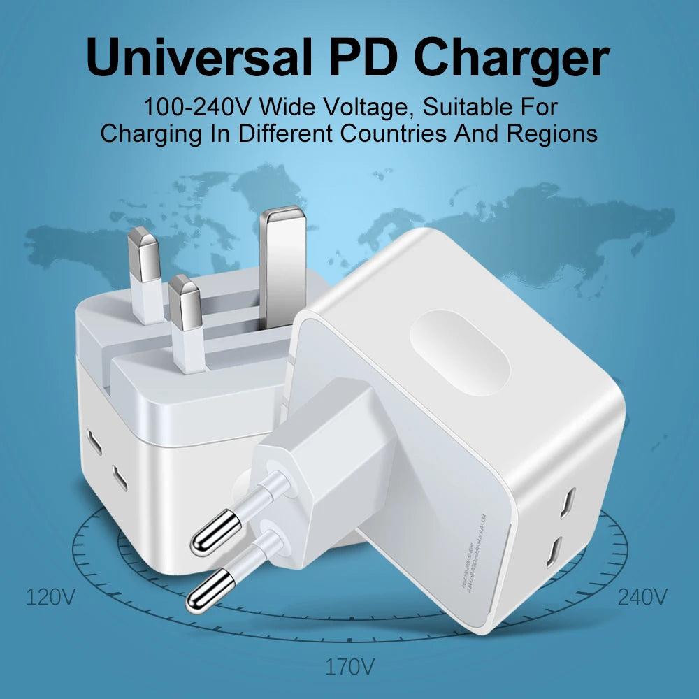40W Dual USB-C Charger – Foldable Wall Adapter for iPhone & iPad
