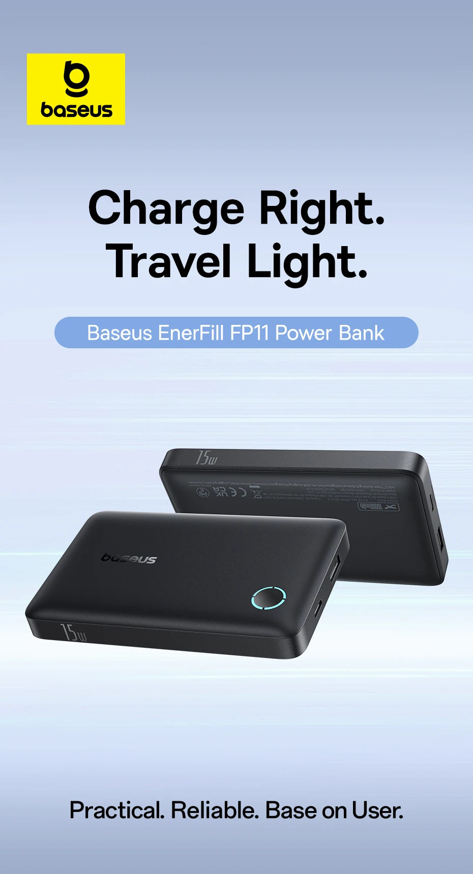 Baseus FP11 10,000mAh Power Bank – 15W PD Fast Charge, USB-C